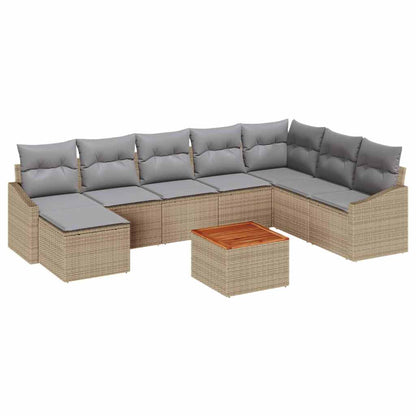 Garten-Sofa-Set mit Kissen 9 pcs Beige Poly Rattan
