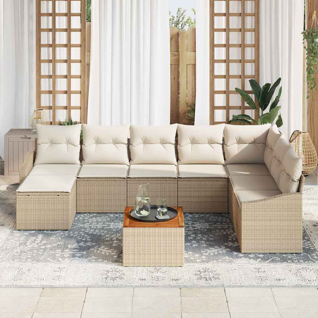 Garten-Sofa-Set mit Kissen 9 pcs Beige Poly Rattan
