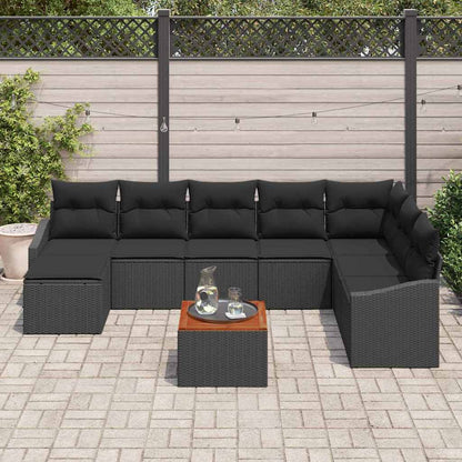 Garten-Sofa-Set mit Kissen 9 pcs Schwarz Poly Rattan