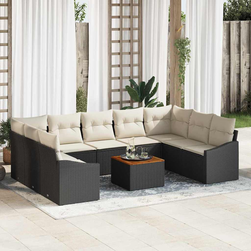 Garten-Sofa-Set mit Kissen 10 pcs Schwarz Poly Rattan