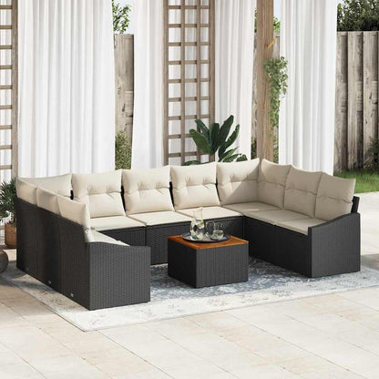 Garten-Sofa-Set mit Kissen 10 pcs Schwarz Poly Rattan