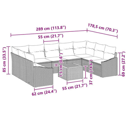 Garten-Sofa-Set mit Kissen 10 pcs Schwarz Poly Rattan