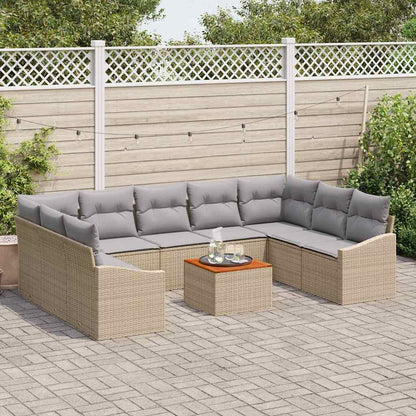 Garten-Sofa-Set mit Kissen 10 pcs Beige Poly Rattan