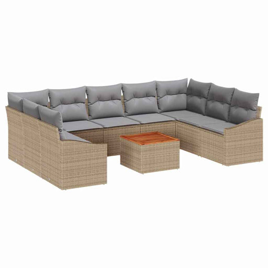 Garten-Sofa-Set mit Kissen 10 pcs Beige Poly Rattan