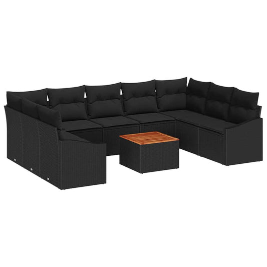Garten-Sofa-Set mit Kissen 10 pcs Schwarz Poly Rattan