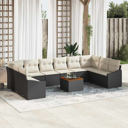 Garten-Sofa-Set mit Kissen 11 pcs Schwarz Poly Rattan