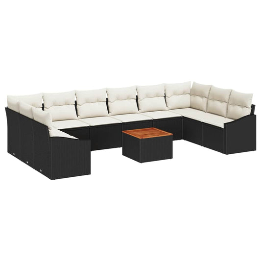 Garten-Sofa-Set mit Kissen 11 pcs Schwarz Poly Rattan