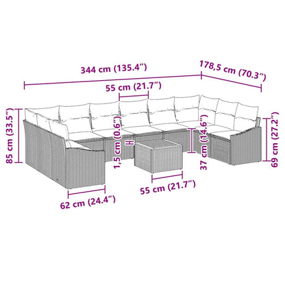 Garten-Sofa-Set mit Kissen 11 pcs Schwarz Poly Rattan