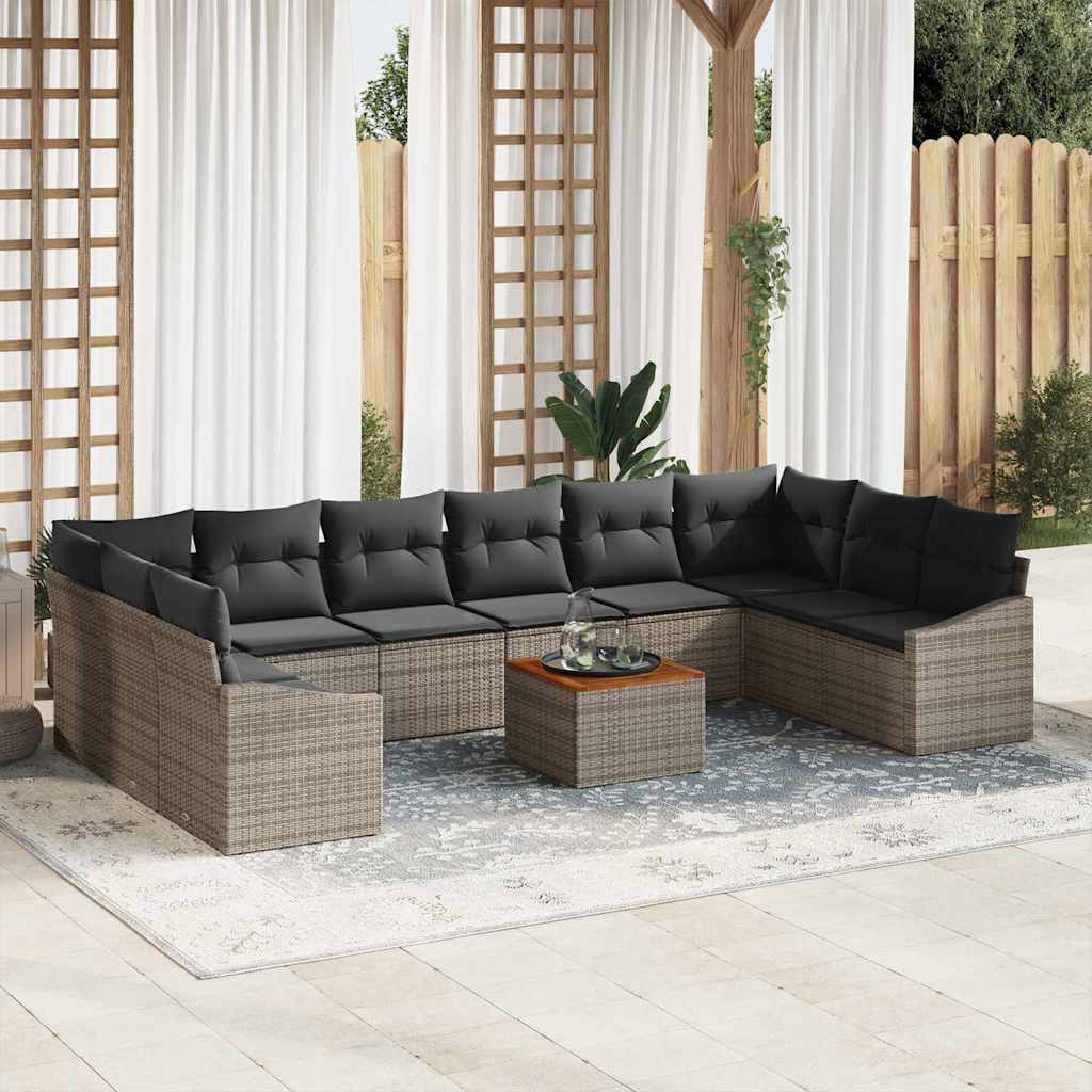 Garten-Sofa-Set mit Kissen 11 pcs Grau Poly Rattan