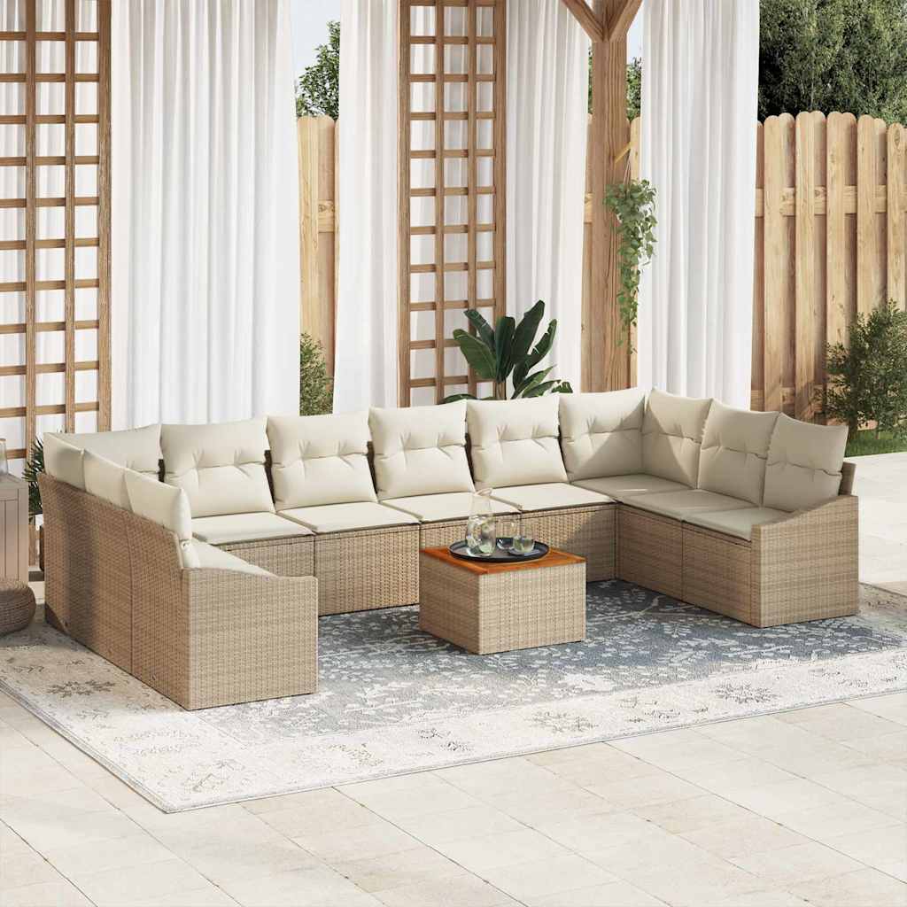 Garten-Sofa-Set mit Kissen 11 pcs Beige Poly Rattan