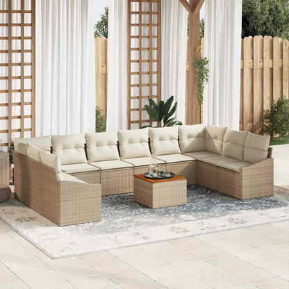Garten-Sofa-Set mit Kissen 11 pcs Beige Poly Rattan