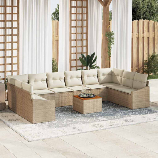 Garten-Sofa-Set mit Kissen 11 pcs Beige Poly Rattan