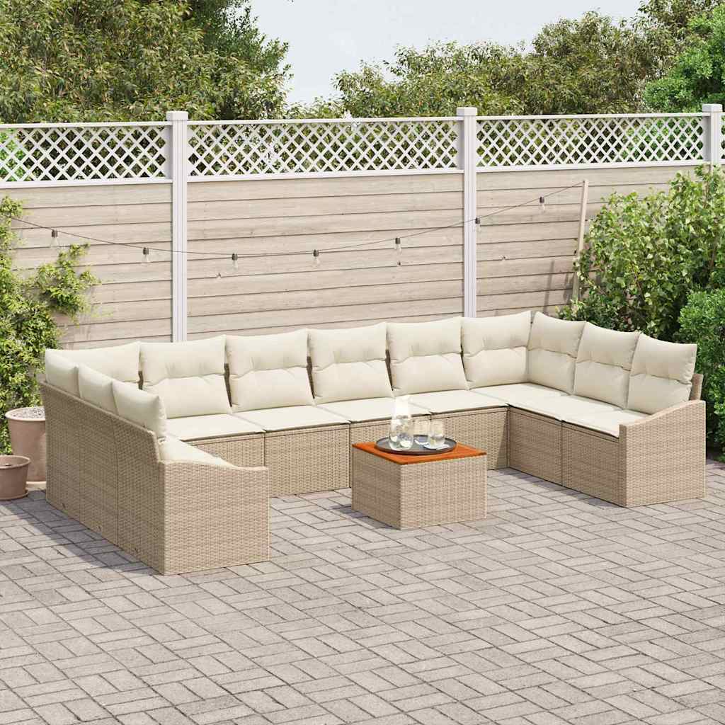 Garten-Sofa-Set mit Kissen 11 pcs Beige Poly Rattan