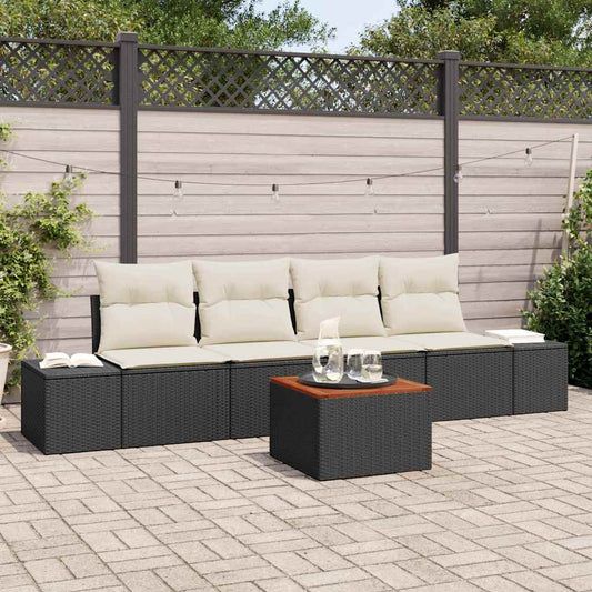 Garten-Sofa-Set mit Kissen 5 pcs Schwarz Poly Rattan