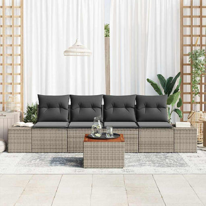 Garten-Sofa-Set mit Kissen 5 pcs Grau Poly Rattan