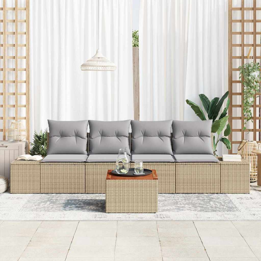 Garten-Sofa-Set mit Kissen 5 pcs Beige Poly Rattan
