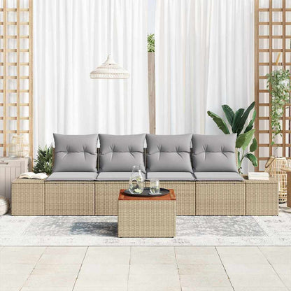 Garten-Sofa-Set mit Kissen 5 pcs Beige Poly Rattan