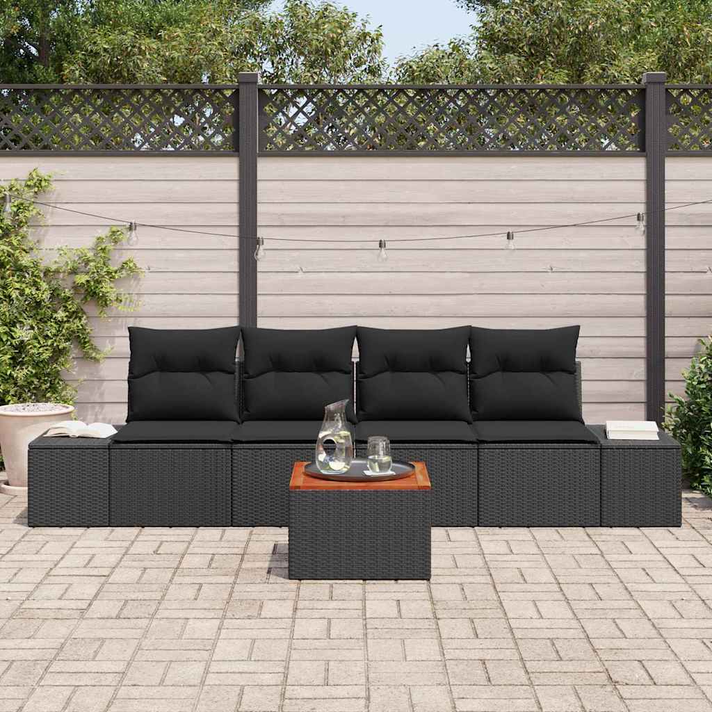 Garten-Sofa-Set mit Kissen 5 pcs Schwarz Poly Rattan