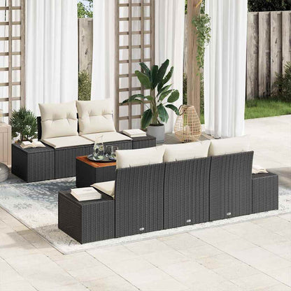 Garten-Sofa-Set mit Kissen 6 pcs Schwarz Poly Rattan