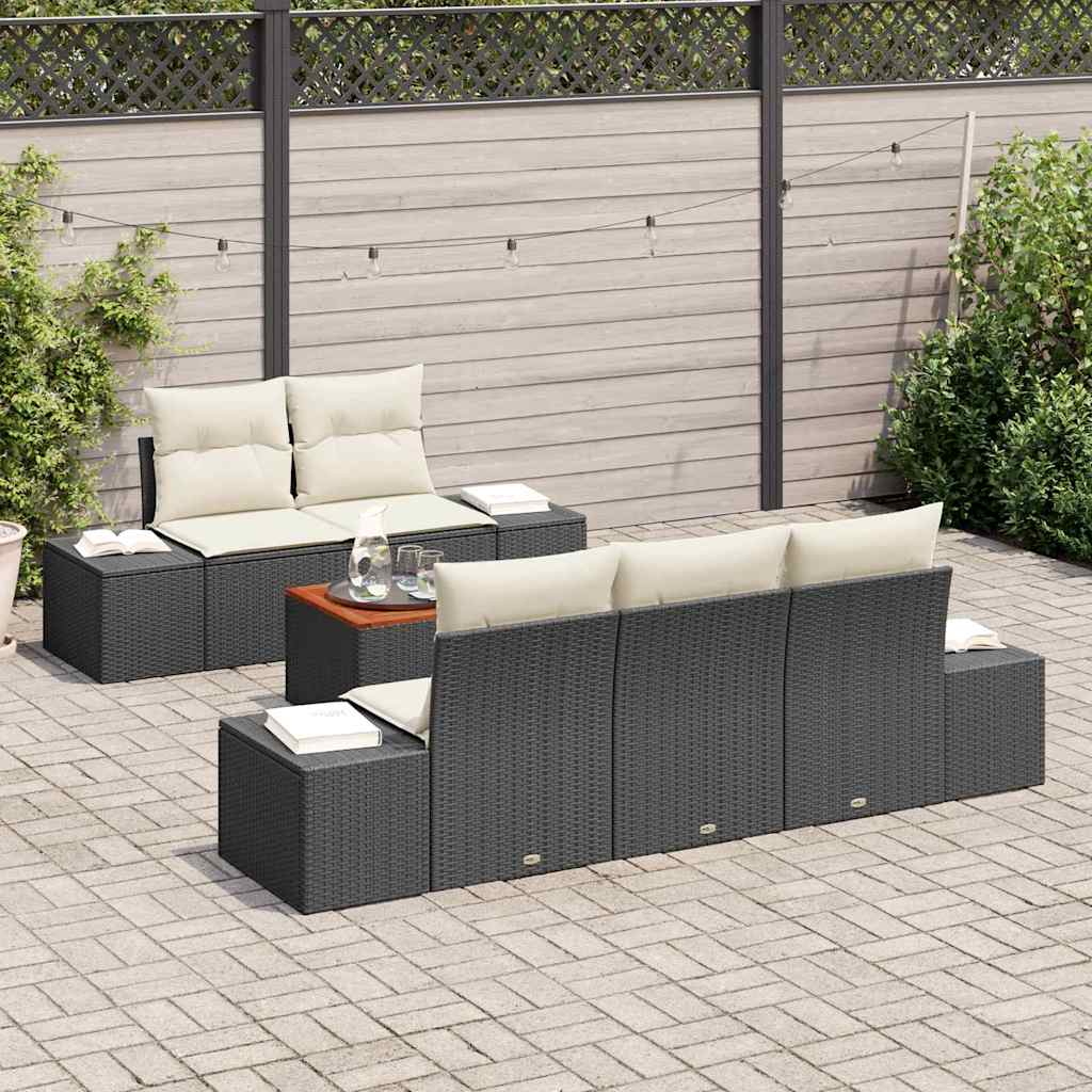 Garten-Sofa-Set mit Kissen 6 pcs Schwarz Poly Rattan