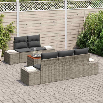 Garten-Sofa-Set mit Kissen 6 pcs Grau Poly Rattan
