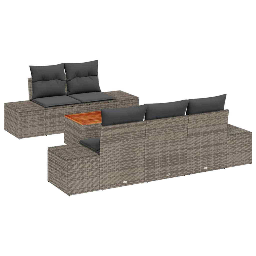 Garten-Sofa-Set mit Kissen 6 pcs Grau Poly Rattan