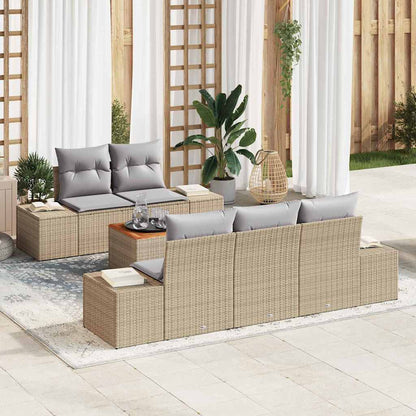 Garten-Sofa-Set mit Kissen 6 pcs Beige Poly Rattan