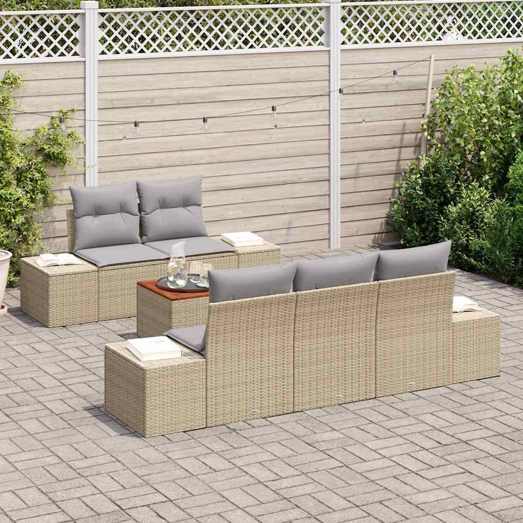 Garten-Sofa-Set mit Kissen 6 pcs Beige Poly Rattan