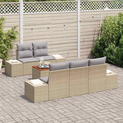 Garten-Sofa-Set mit Kissen 6 pcs Beige Poly Rattan