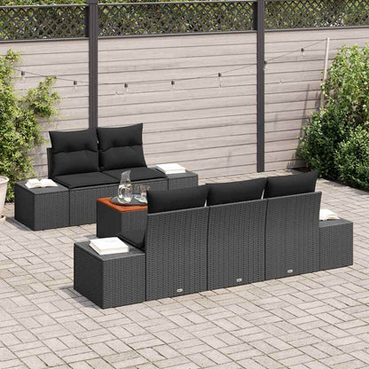 Garten-Sofa-Set mit Kissen 6 pcs Schwarz Poly Rattan