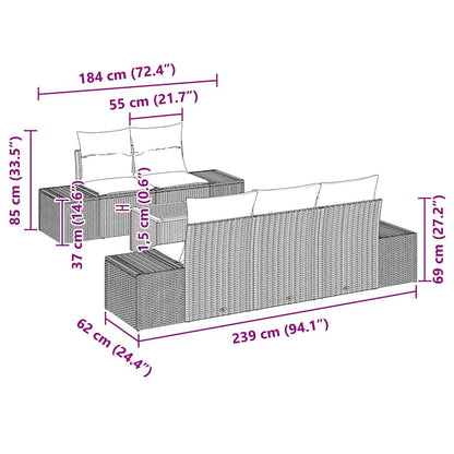 Garten-Sofa-Set mit Kissen 6 pcs Schwarz Poly Rattan