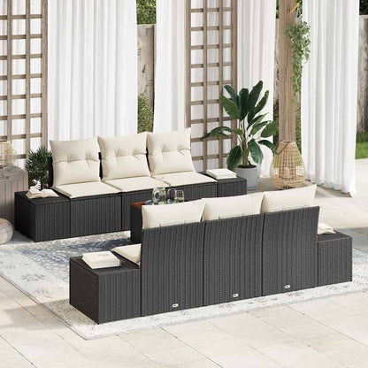Garten-Sofa-Set mit Kissen 7 pcs Schwarz Poly Rattan