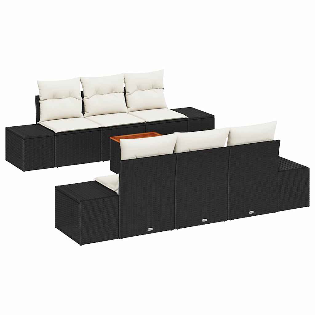 Garten-Sofa-Set mit Kissen 7 pcs Schwarz Poly Rattan