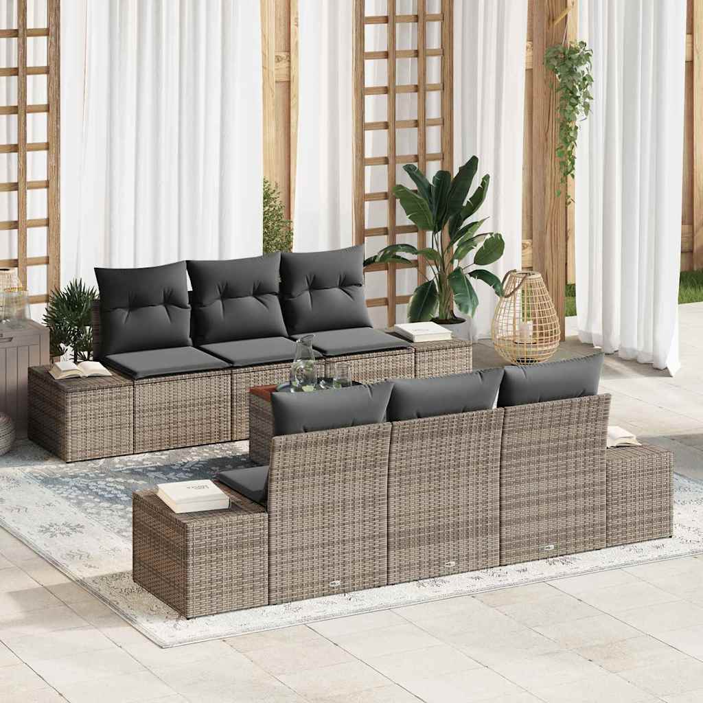 Garten-Sofa-Set mit Kissen 7 pcs Grau Poly Rattan