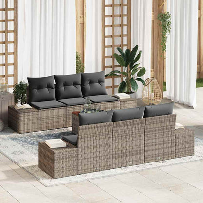 Garten-Sofa-Set mit Kissen 7 pcs Grau Poly Rattan
