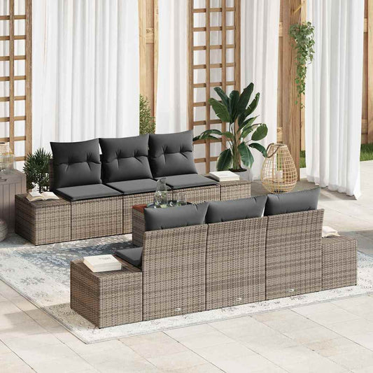 Garten-Sofa-Set mit Kissen 7 pcs Grau Poly Rattan