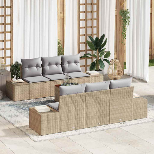 Garten-Sofa-Set mit Kissen 7 pcs Beige Poly Rattan
