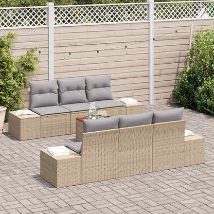 Garten-Sofa-Set mit Kissen 7 pcs Beige Poly Rattan