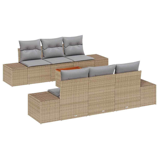 Garten-Sofa-Set mit Kissen 7 pcs Beige Poly Rattan