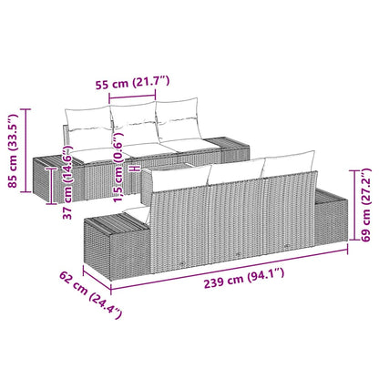 Garten-Sofa-Set mit Kissen 7 pcs Schwarz Poly Rattan