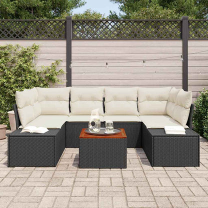 Garten-Sofa-Set mit Kissen 7 pcs Schwarz Poly Rattan