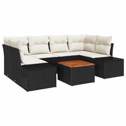 Garten-Sofa-Set mit Kissen 7 pcs Schwarz Poly Rattan