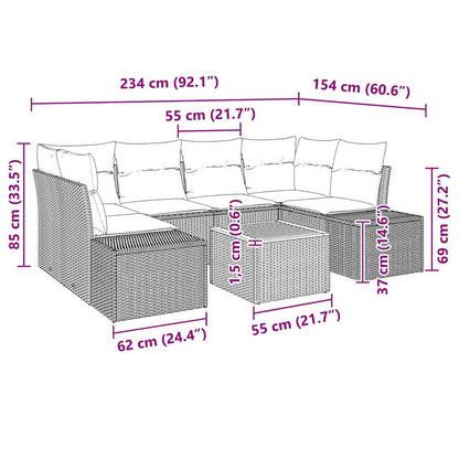 Garten-Sofa-Set mit Kissen 7 pcs Schwarz Poly Rattan