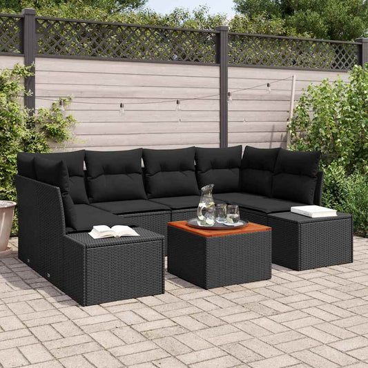 Garten-Sofa-Set mit Kissen 7 pcs Schwarz Poly Rattan