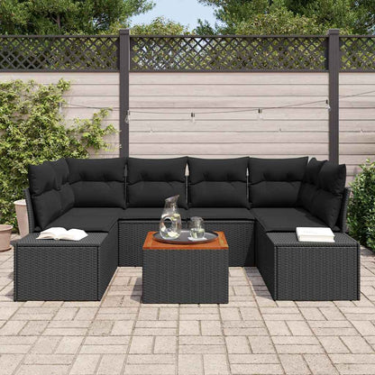 Garten-Sofa-Set mit Kissen 7 pcs Schwarz Poly Rattan