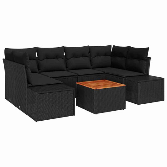 Garten-Sofa-Set mit Kissen 7 pcs Schwarz Poly Rattan