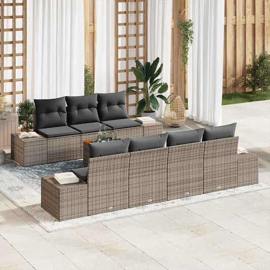 Garten-Sofa-Set mit Kissen 8 pcs Grau Poly Rattan