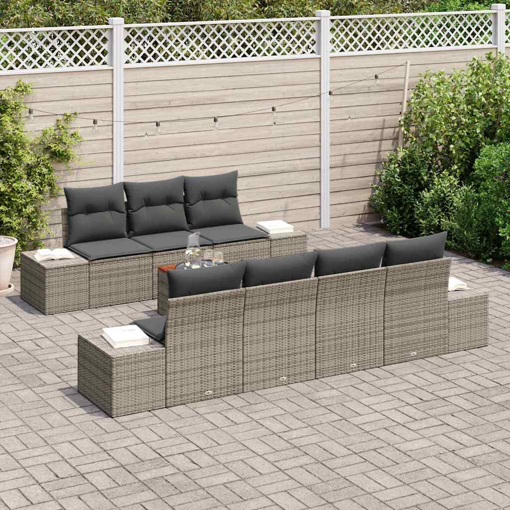Garten-Sofa-Set mit Kissen 8 pcs Grau Poly Rattan