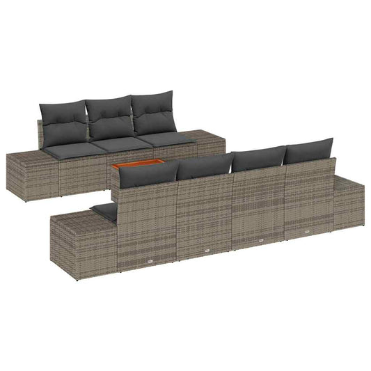 Garten-Sofa-Set mit Kissen 8 pcs Grau Poly Rattan