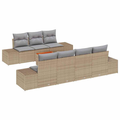 Garten-Sofa-Set mit Kissen 8 pcs Beige Poly Rattan